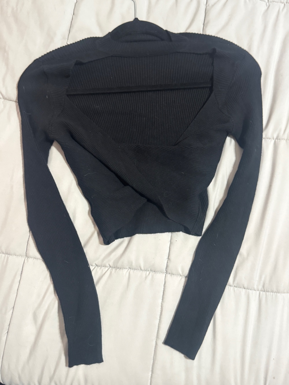 Windsor Black Ribbed Open-Back Long Sleeve Crop Top